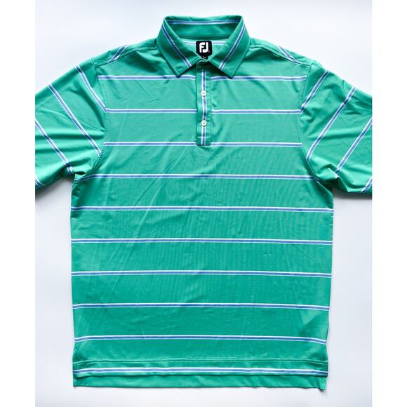 Men's FootJoy Green and Blue Striped Performance Polo Shirt Size Large - Picture 1 of 7